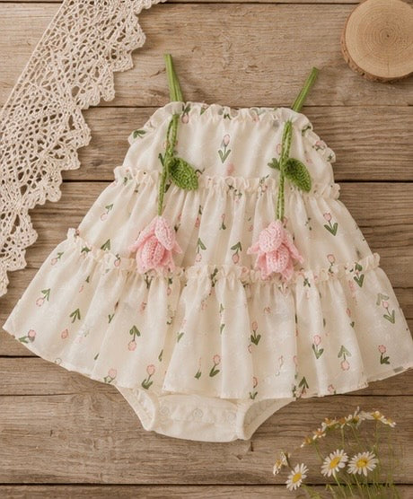 Cherry Blossom Summer Dress | Floral Baby Girl Princess Dress