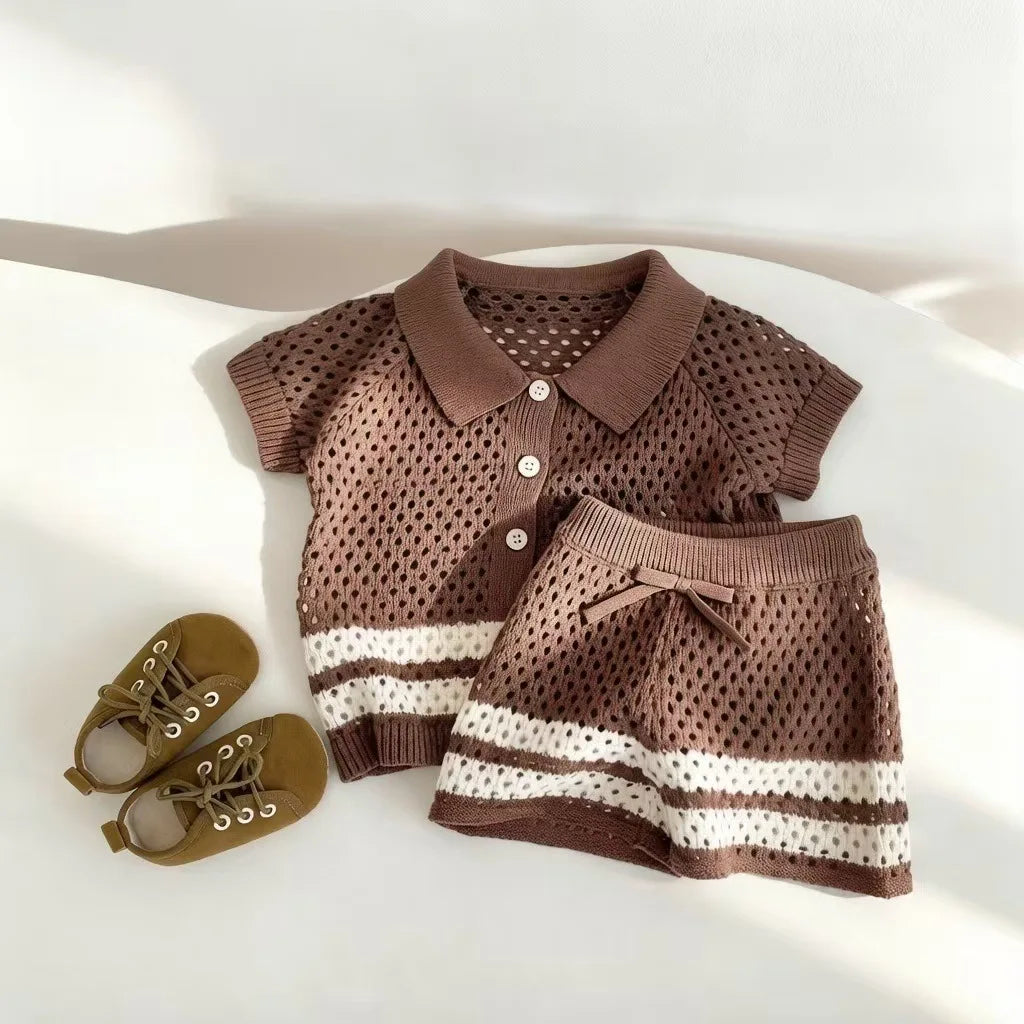 Knitted Summer Two-Piece Set | Toddler Polo Shirt & Shorts Outfit