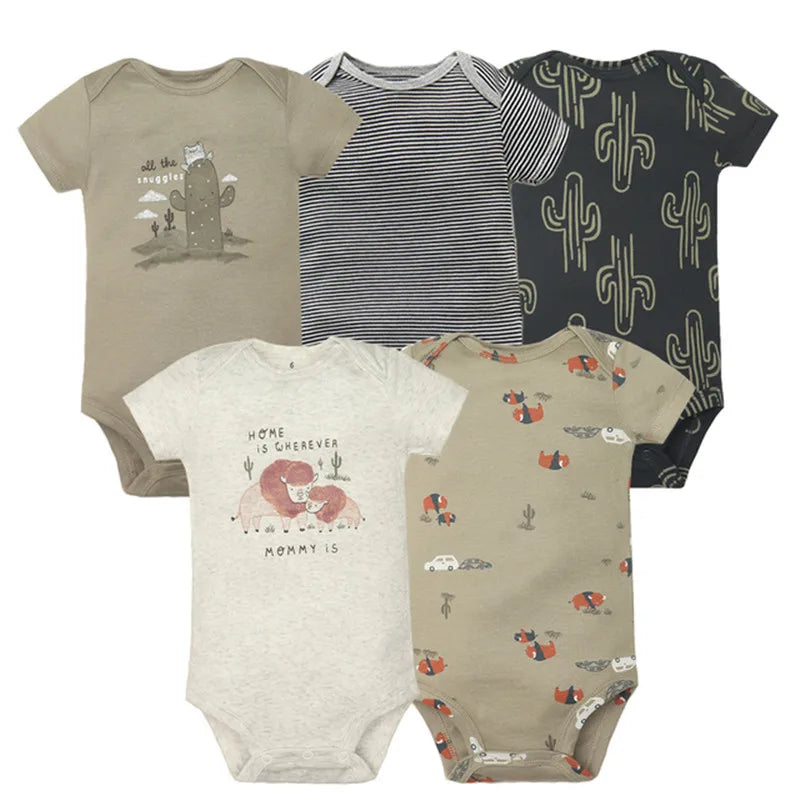 100% Cotton Baby Bodysuit Set | Soft Short Sleeve Baby Onesies (3–5 Pack)