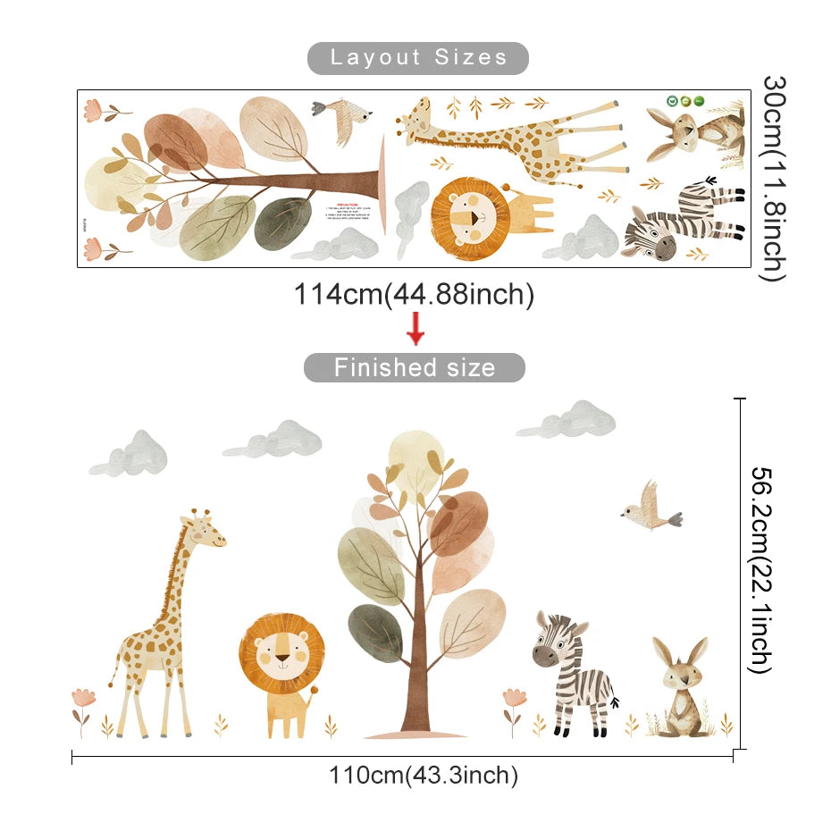 Safari Animal Nursery Wall Stickers | Removable Jungle Wall Decals