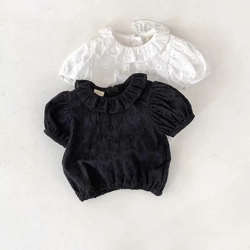 Girls Cotton Broderie Frill Blouse | Puff Sleeve Summer Top