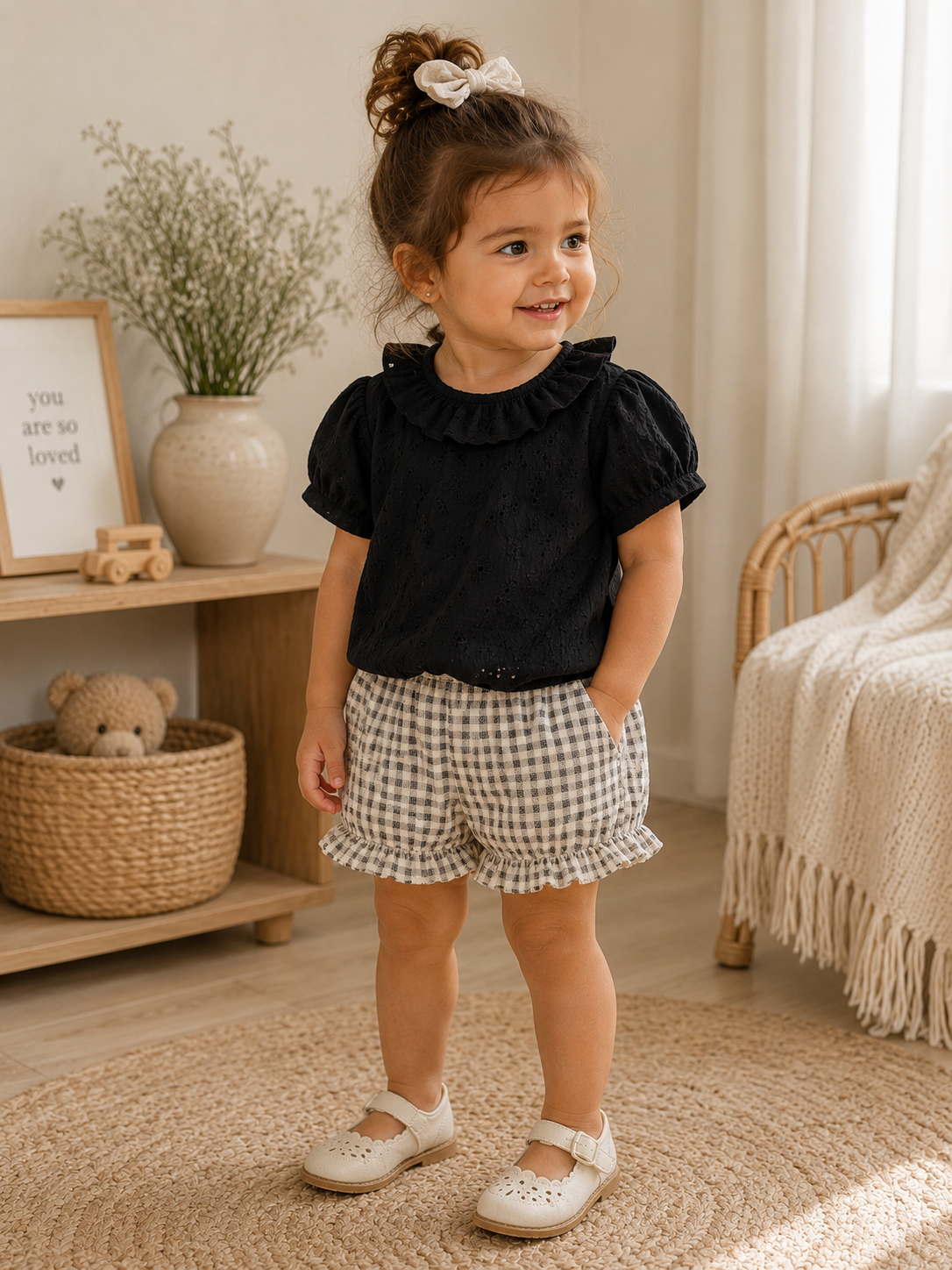 Girls Cotton Broderie Frill Blouse | Puff Sleeve Summer Top