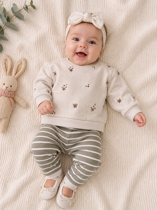 Floral Embroidered Baby Girl Outfit Set
