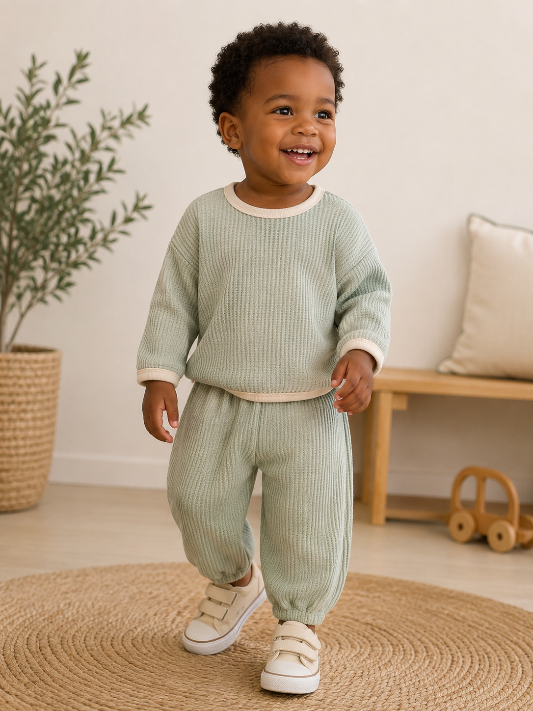 Waffle Knit Lounge Set | Soft Kids Sweatshirt & Joggers