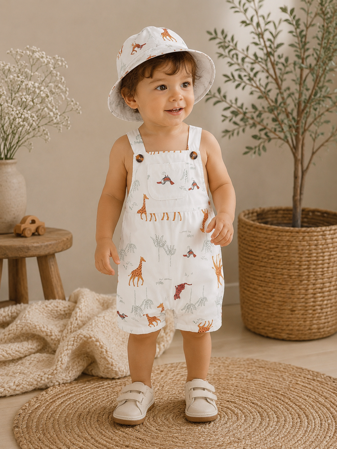 2-Piece Baby Romper & Hat Set | Sleeveless Cotton Summer Outfit