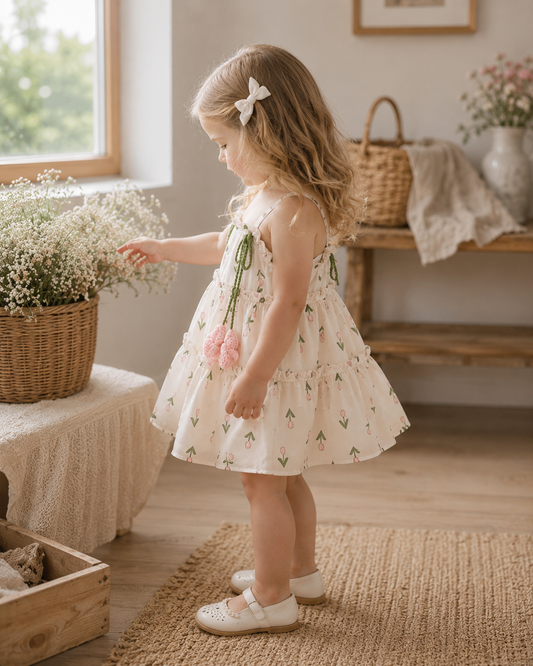 Cherry Blossom Summer Dress | Floral Baby Girl Princess Dress