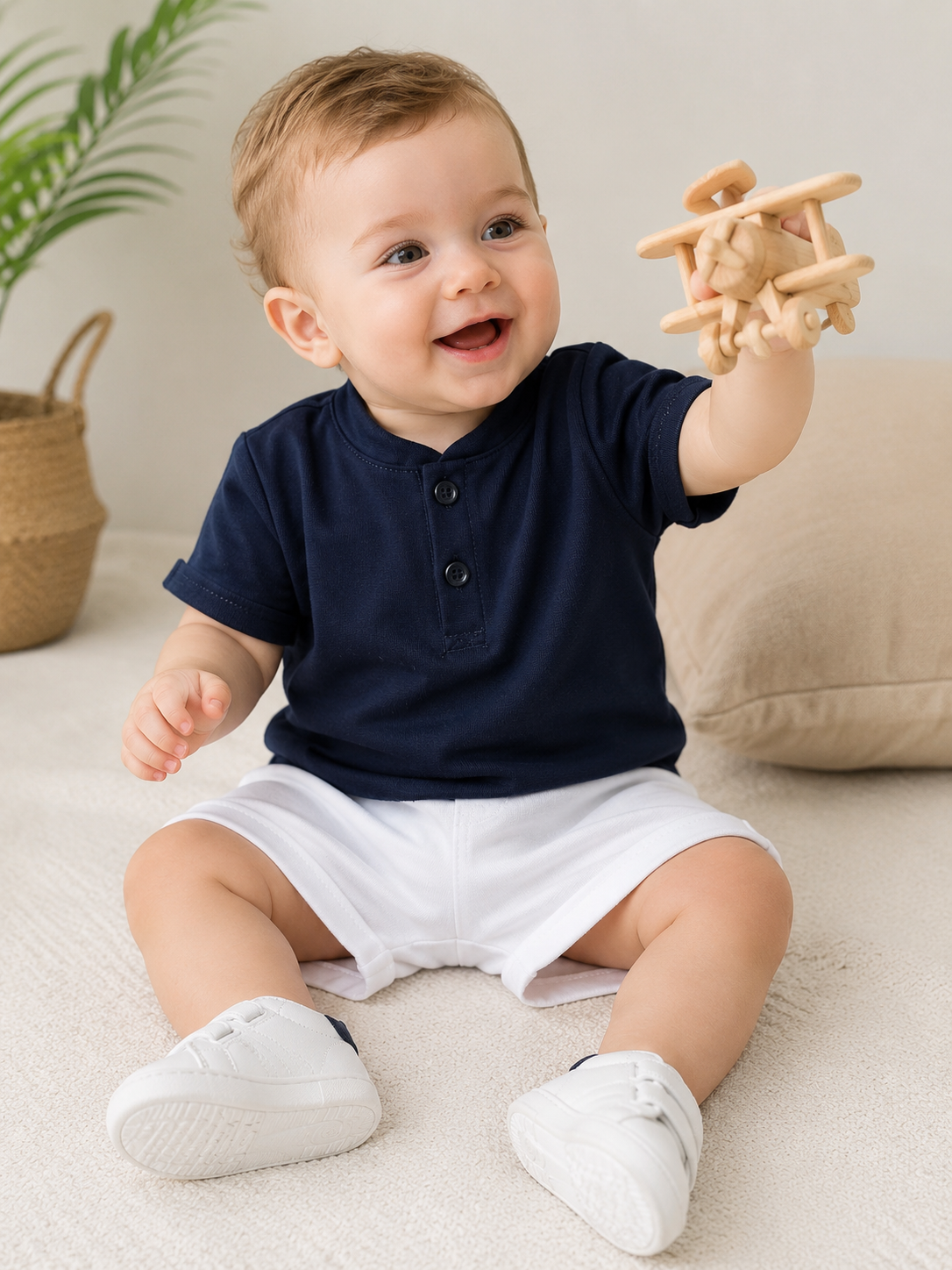 Classic Baby Boy T-Shirt & Shorts Set | Navy & White
