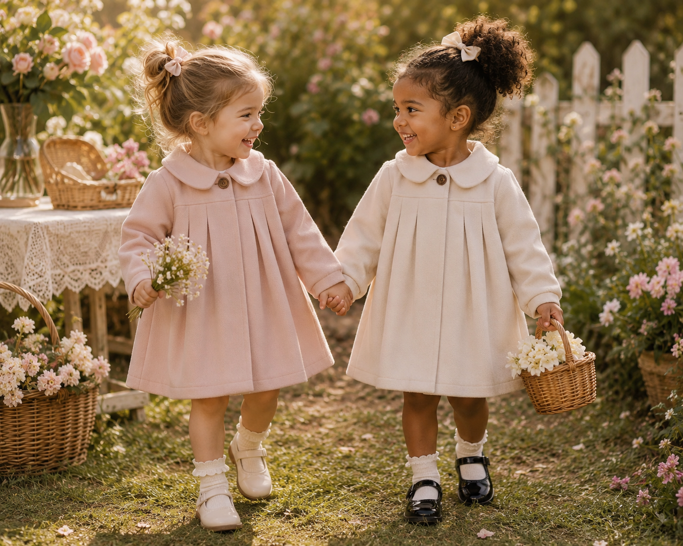 Classic Girls Pleated Wool Blend Coat | Spring & Autumn Jacket