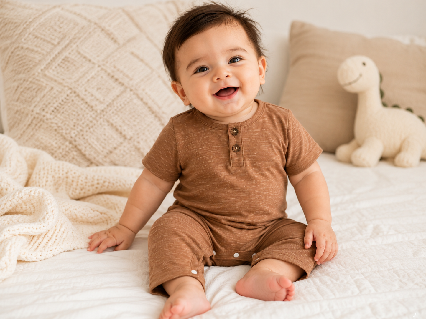 2-Piece Baby Boy Romper Set | Dinosaur & Solid Summer Bodysuits