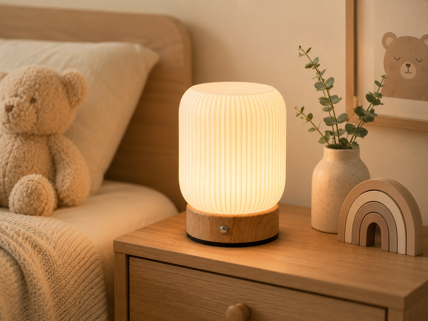 Rechargeable Touch Night Light – 3 Colour Dimmable Bedside Lamp