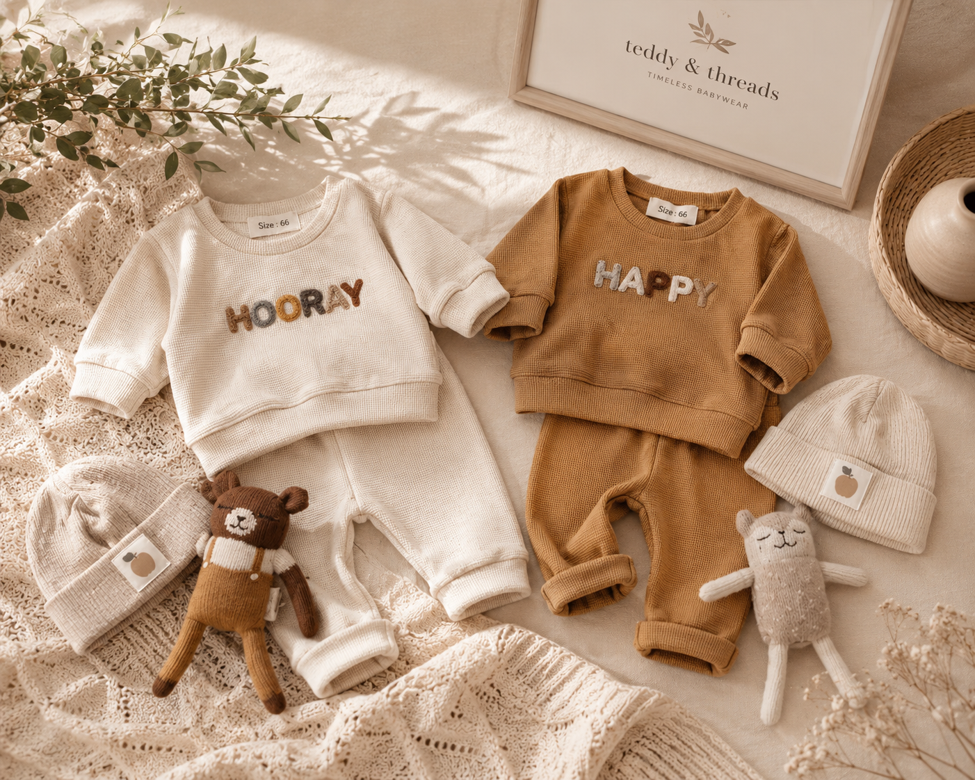 Hooray & Happy Waffle Lounge Set | 2-Piece Baby Outfit
