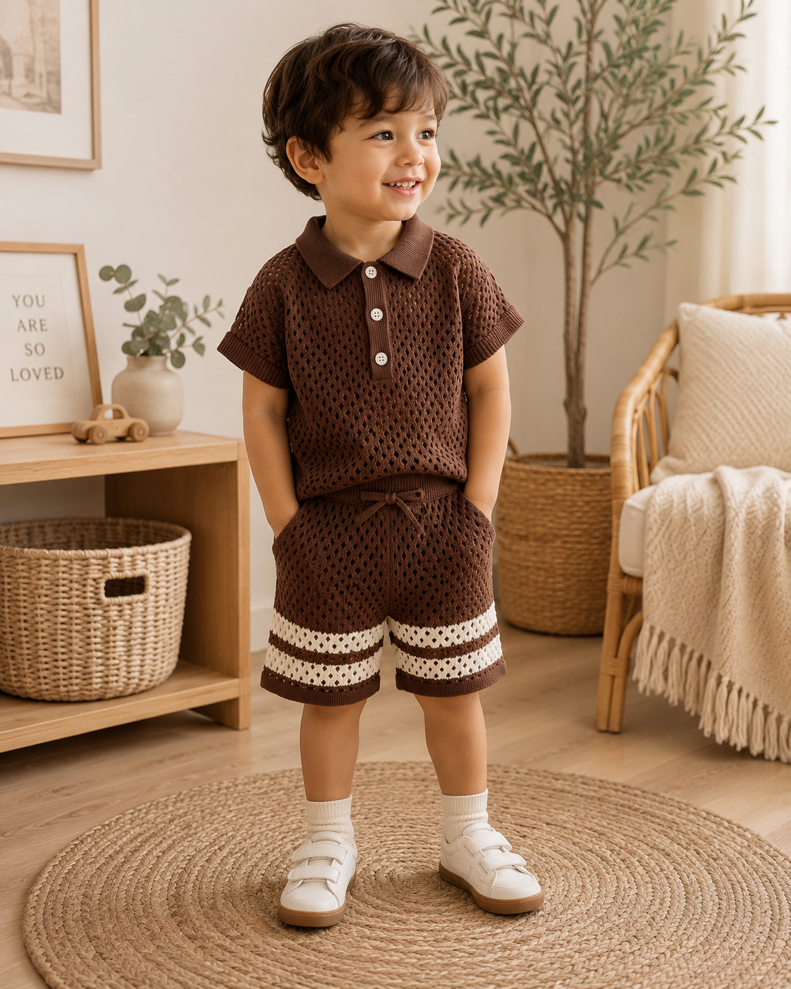 Knitted Summer Two-Piece Set | Toddler Polo Shirt & Shorts Outfit
