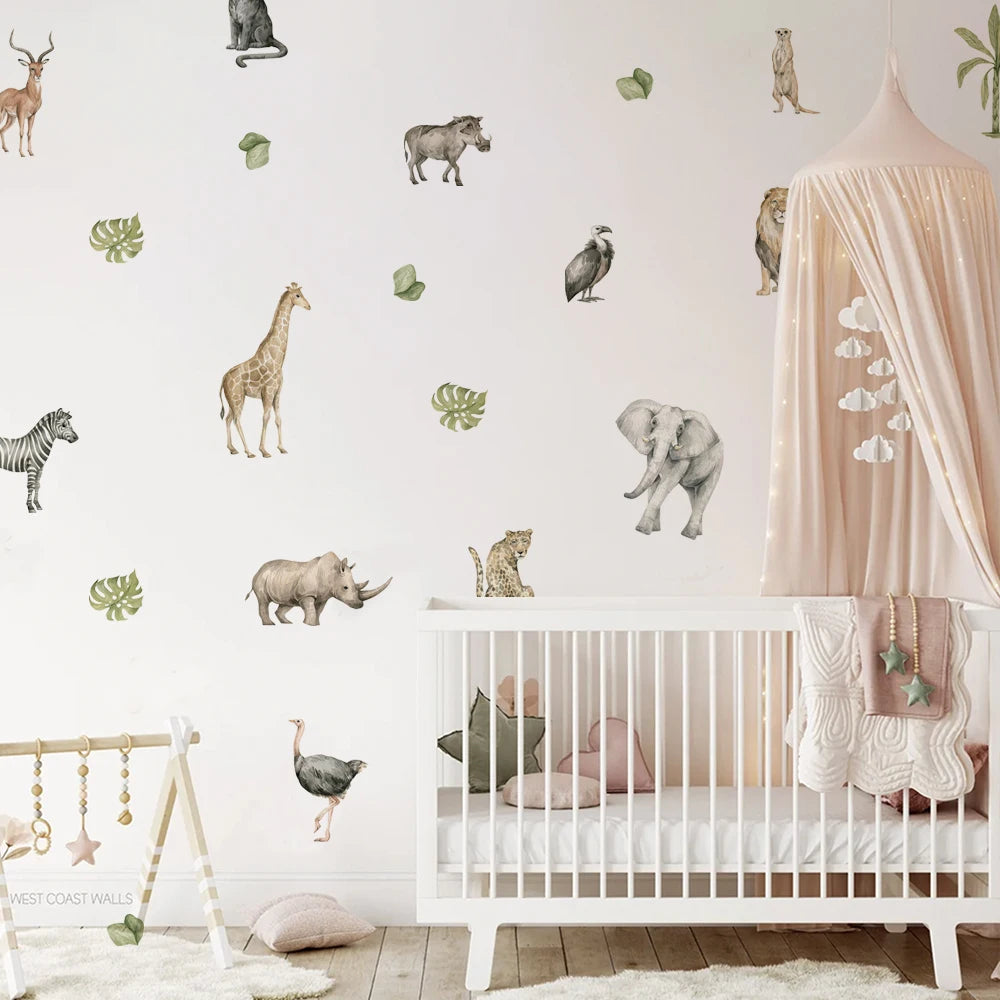 Boho Safari Nursery Wall Stickers | Botanical Animal Wall Decals