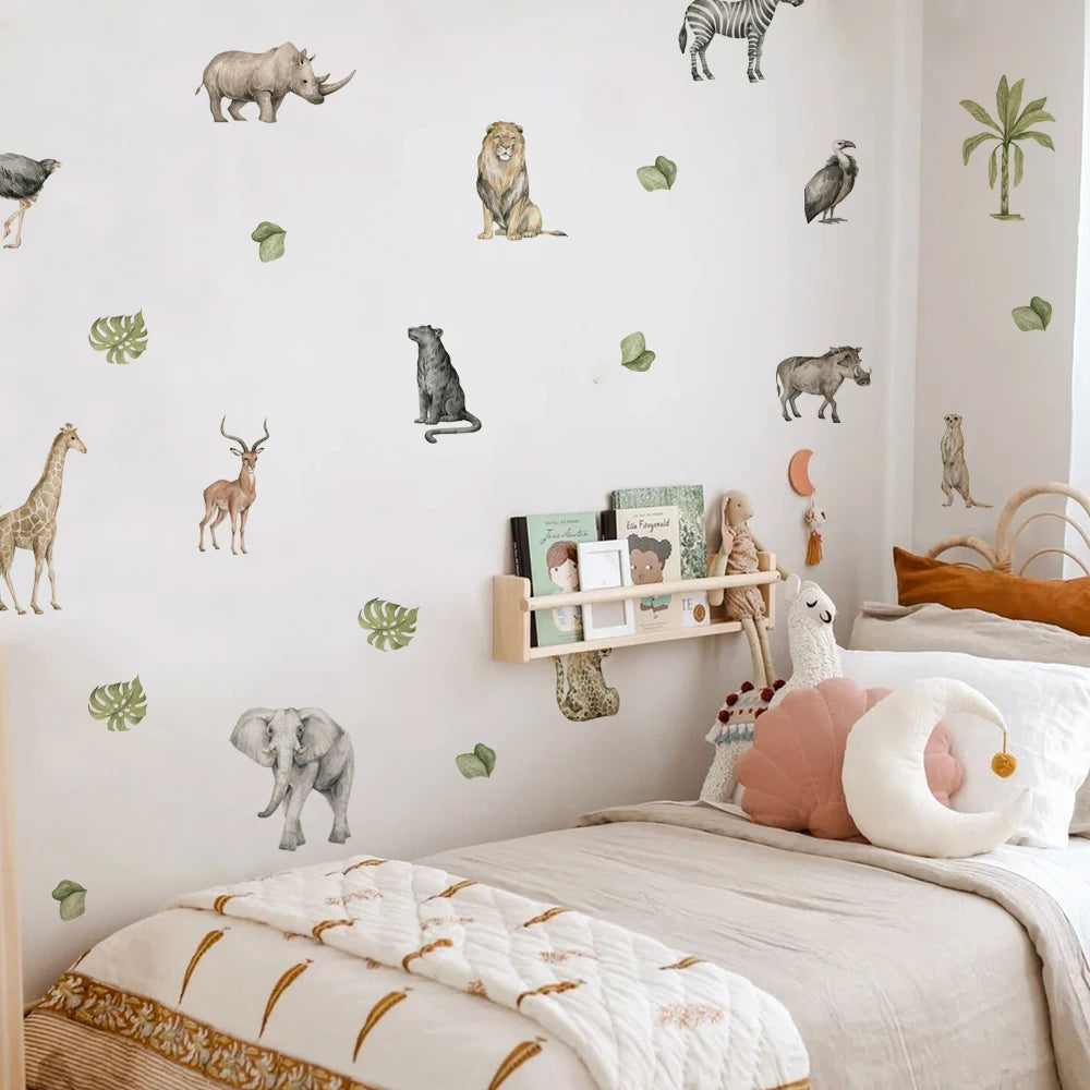 Boho Safari Nursery Wall Stickers | Botanical Animal Wall Decals