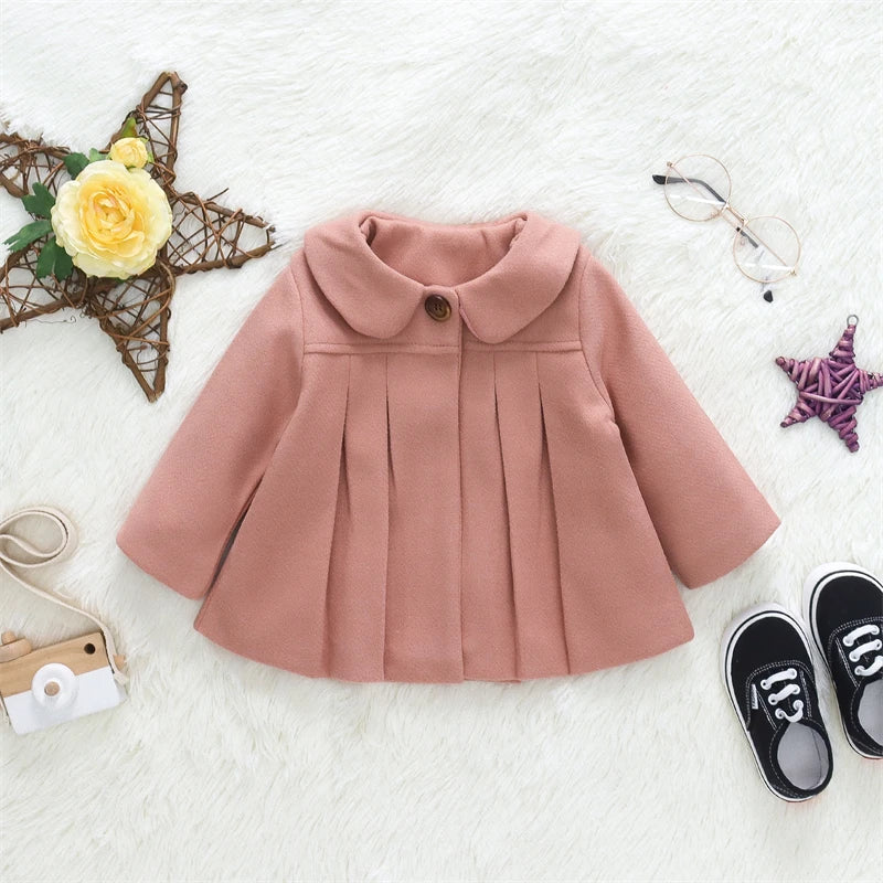 Classic Girls Pleated Wool Blend Coat | Spring & Autumn Jacket