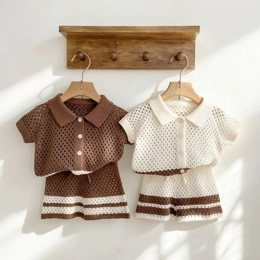 Knitted Summer Two-Piece Set | Toddler Polo Shirt & Shorts Outfit