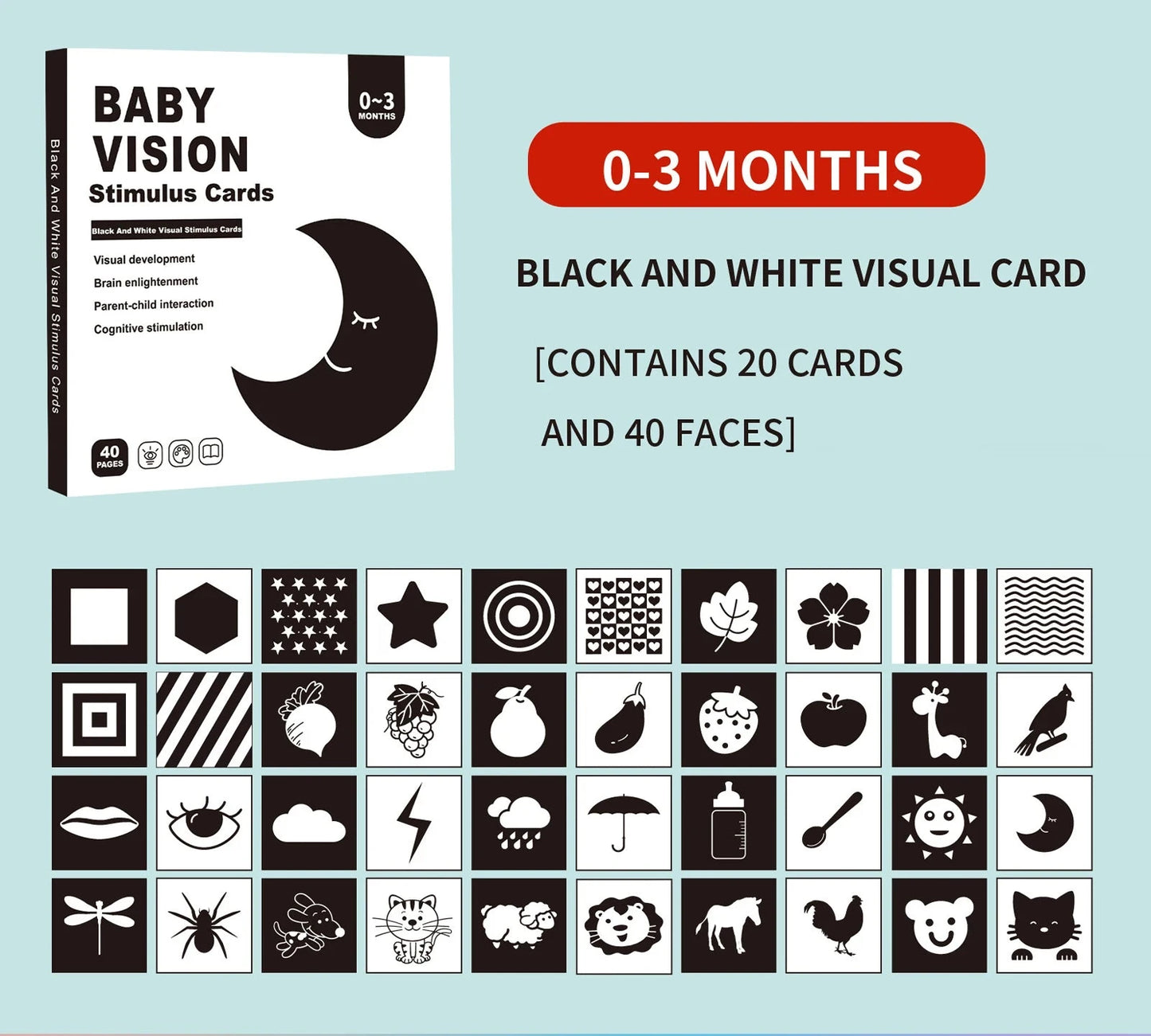 Baby Vision High Contrast Flash Cards | Newborn Sensory & Visual Development Set