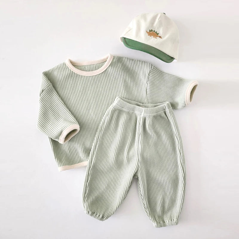 Waffle Knit Lounge Set | Soft Kids Sweatshirt & Joggers