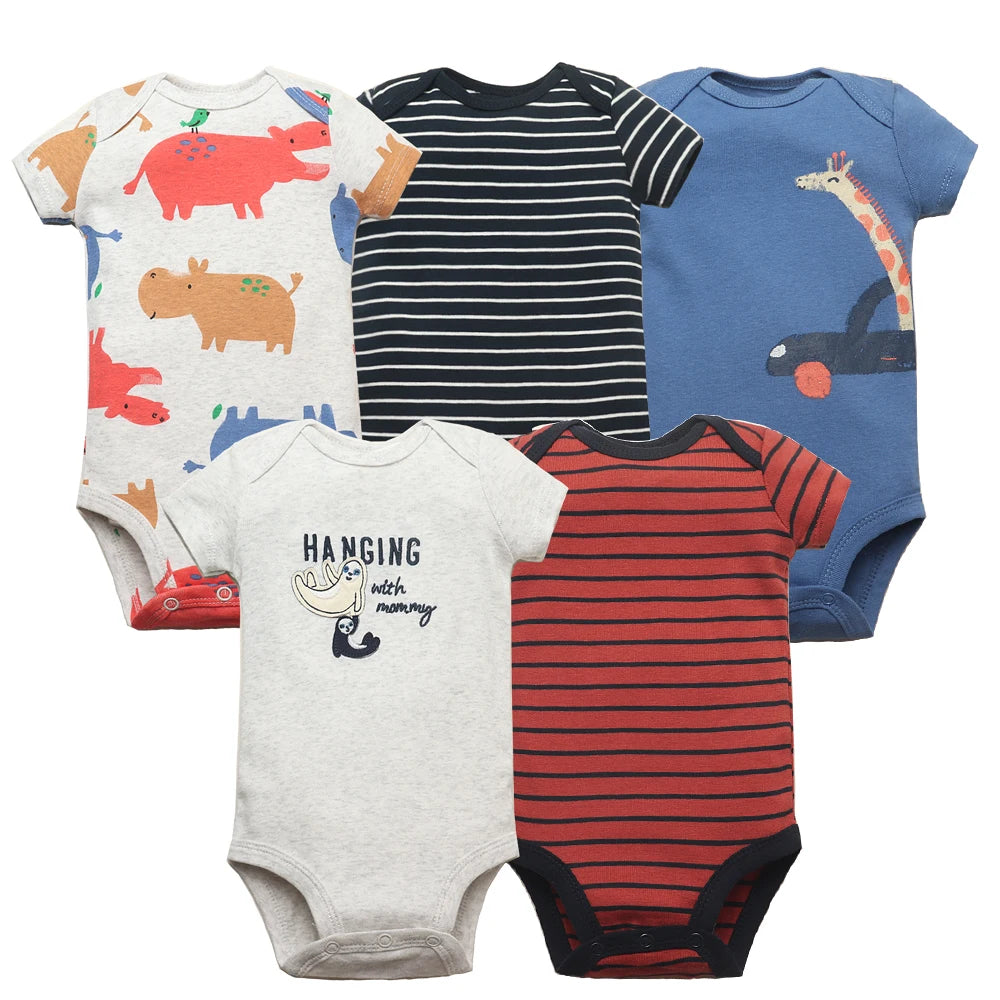 100% Cotton Baby Bodysuit Set | Soft Short Sleeve Baby Onesies (3–5 Pack)