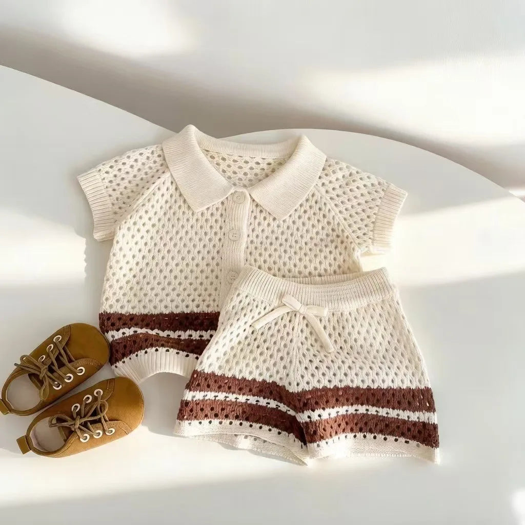Knitted Summer Two-Piece Set | Toddler Polo Shirt & Shorts Outfit