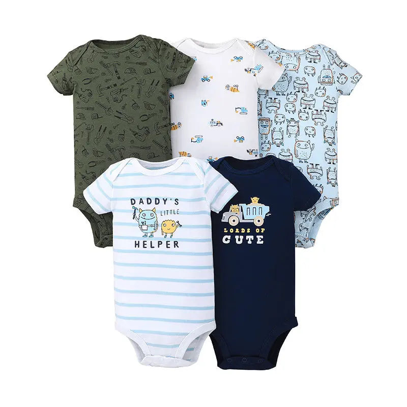 100% Cotton Baby Bodysuit Set | Soft Short Sleeve Baby Onesies (3–5 Pack)