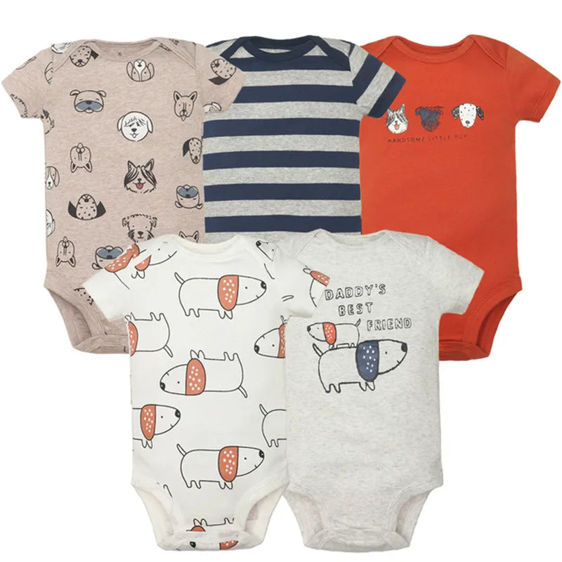 100% Cotton Baby Bodysuit Set | Soft Short Sleeve Baby Onesies (3–5 Pack)
