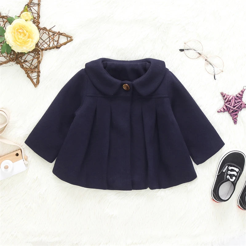 Classic Girls Pleated Wool Blend Coat | Spring & Autumn Jacket