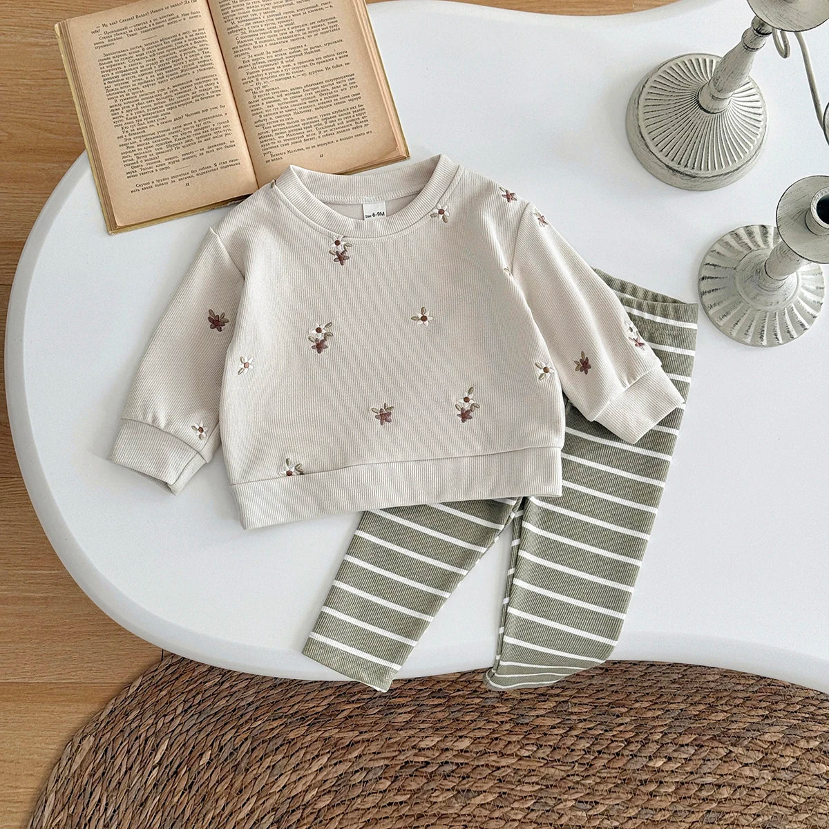 Floral Embroidered Baby Girl Outfit Set
