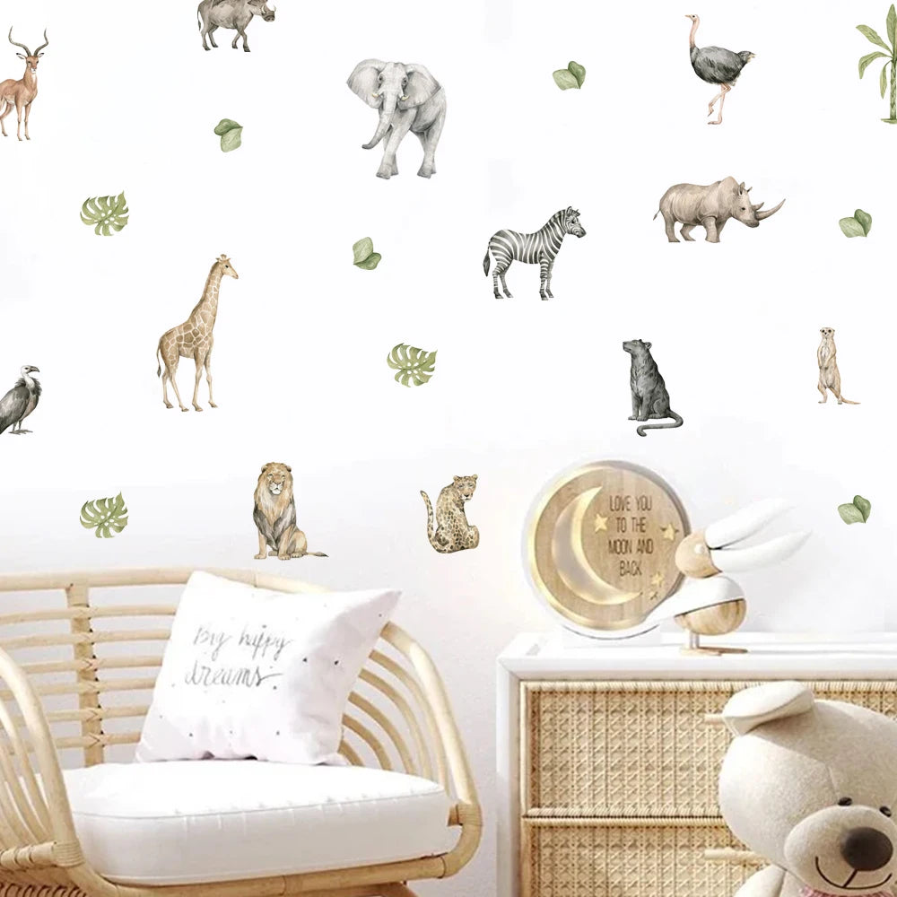 Boho Safari Nursery Wall Stickers | Botanical Animal Wall Decals