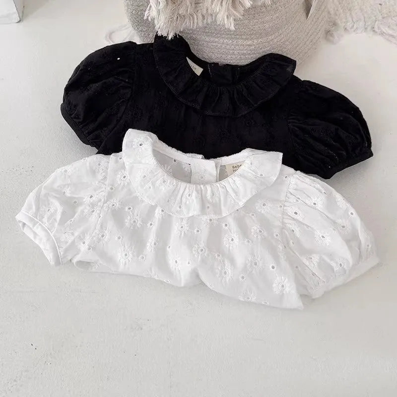 Girls Cotton Broderie Frill Blouse | Puff Sleeve Summer Top