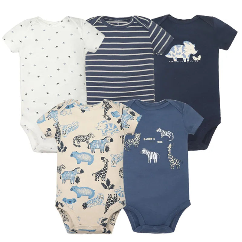 100% Cotton Baby Bodysuit Set | Soft Short Sleeve Baby Onesies (3–5 Pack)