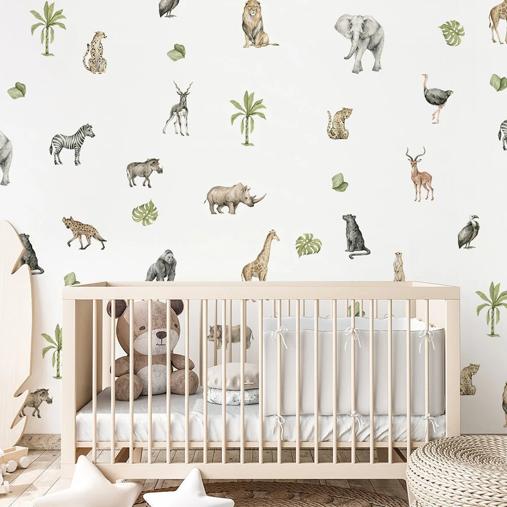 Boho Safari Nursery Wall Stickers | Botanical Animal Wall Decals