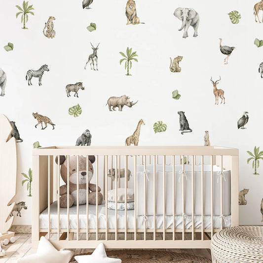 Boho Safari Nursery Wall Stickers | Botanical Animal Wall Decals
