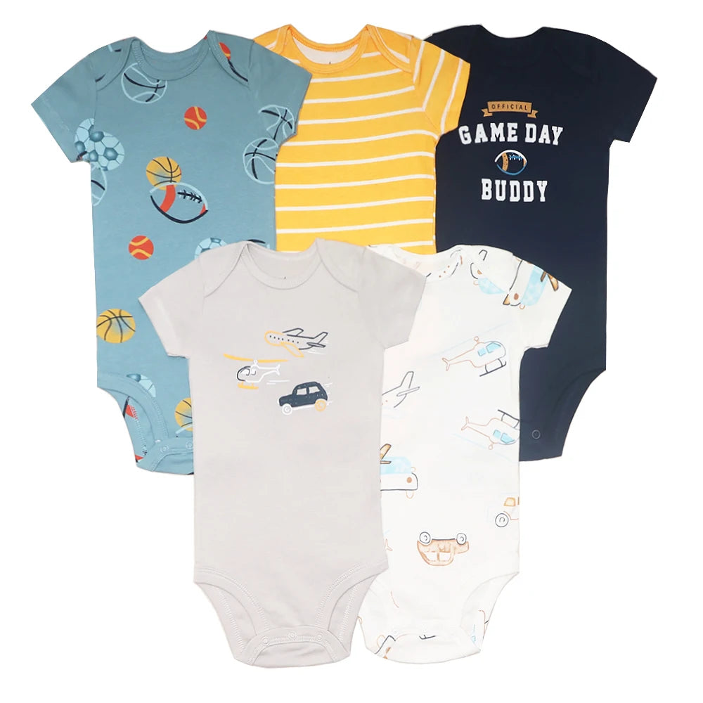 100% Cotton Baby Bodysuit Set | Soft Short Sleeve Baby Onesies (3–5 Pack)