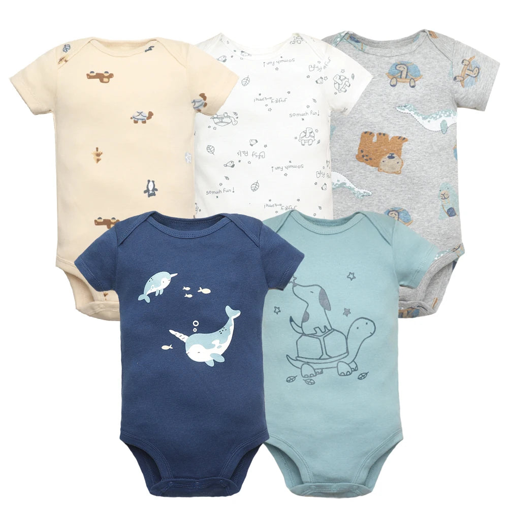 100% Cotton Baby Bodysuit Set | Soft Short Sleeve Baby Onesies (3–5 Pack)