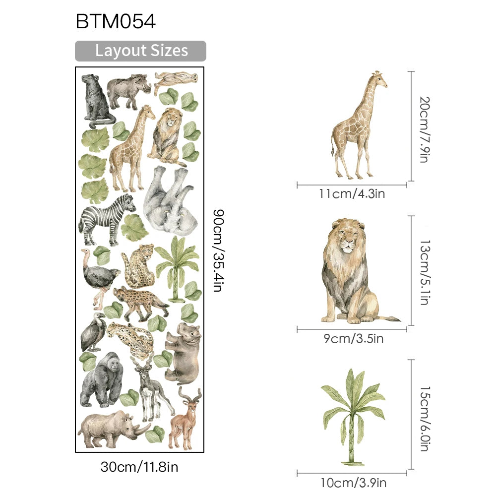 Boho Safari Nursery Wall Stickers | Botanical Animal Wall Decals