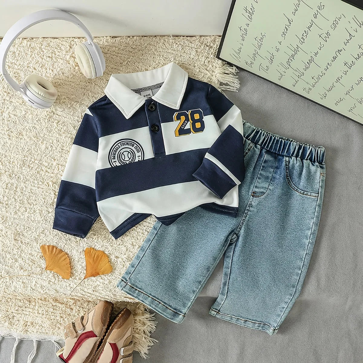 Baby Boy Striped Polo & Denim Set