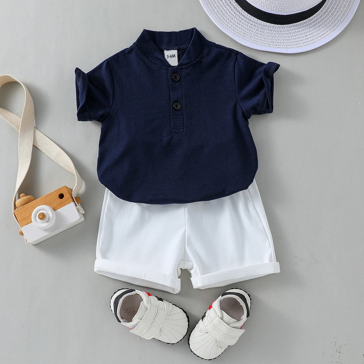 Classic Baby Boy T-Shirt & Shorts Set | Navy & White