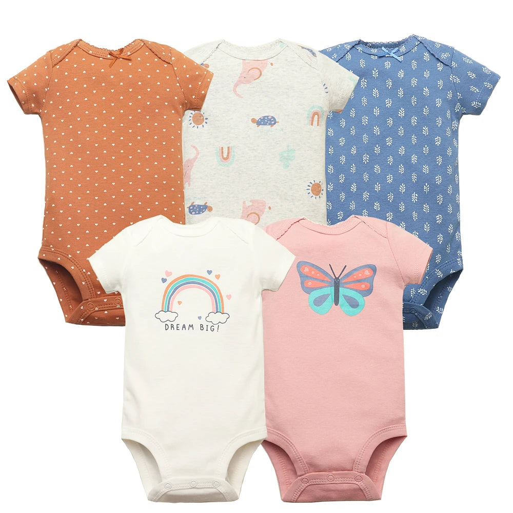100% Cotton Baby Bodysuit Set | Soft Short Sleeve Baby Onesies (3–5 Pack)