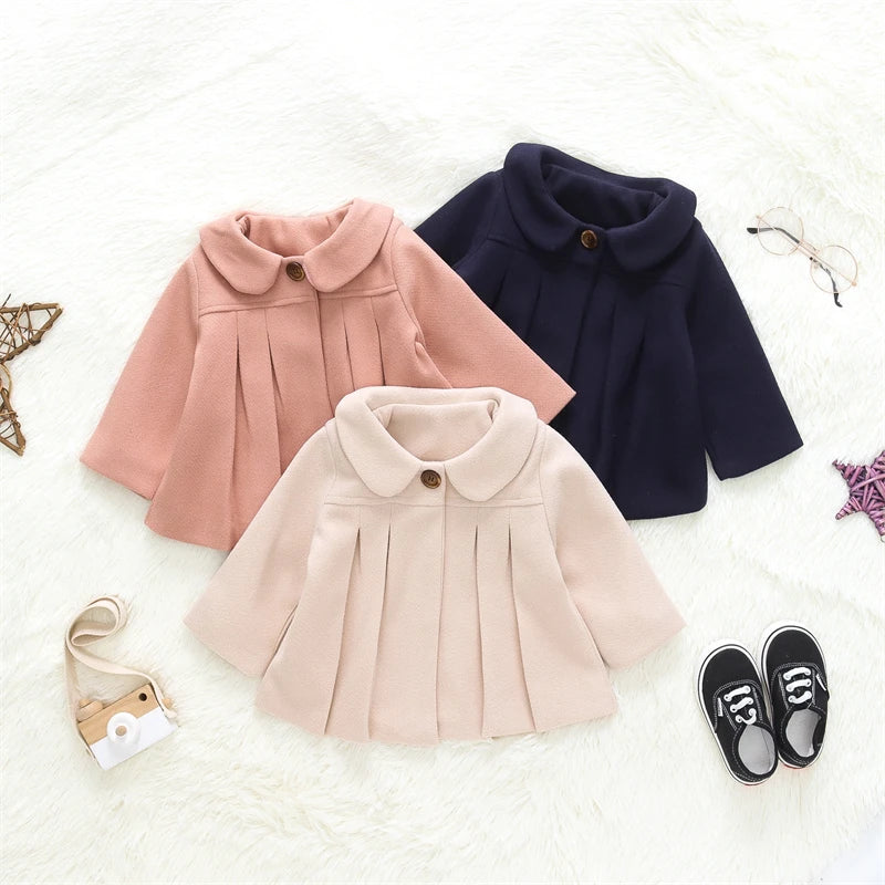 Classic Girls Pleated Wool Blend Coat | Spring & Autumn Jacket