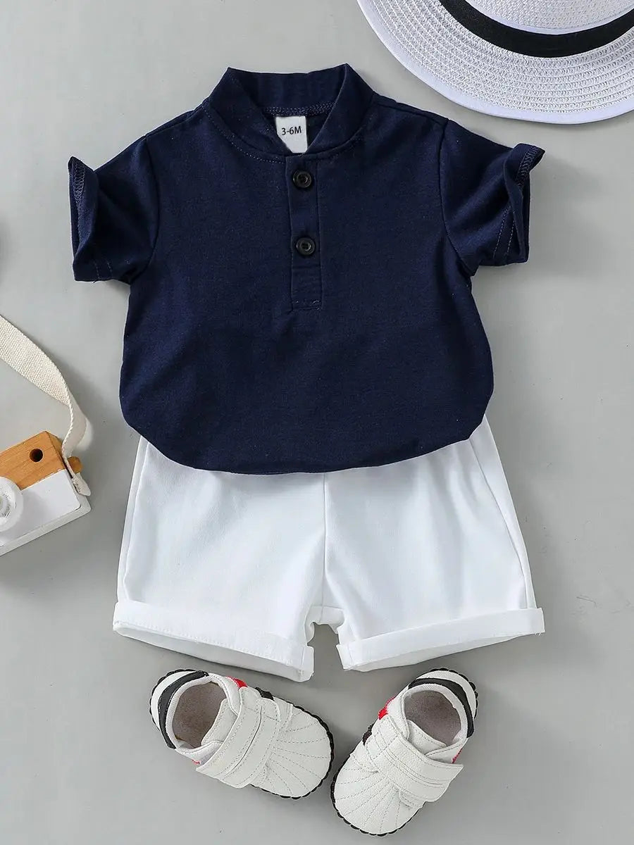 Classic Baby Boy T-Shirt & Shorts Set | Navy & White