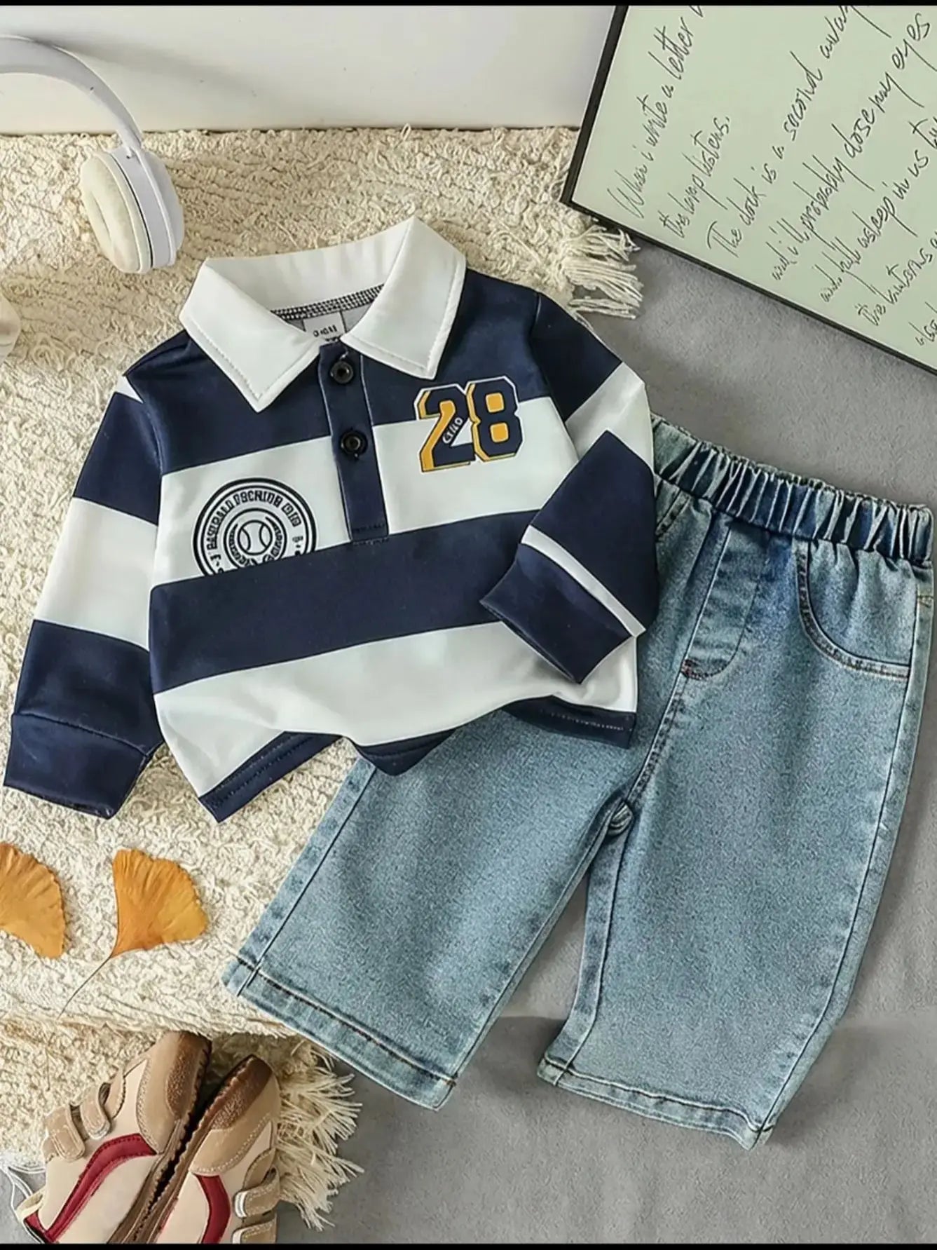 Baby Boy Striped Polo & Denim Set