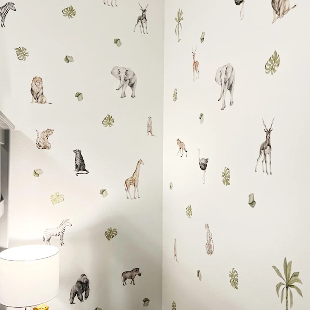 Boho Safari Nursery Wall Stickers | Botanical Animal Wall Decals