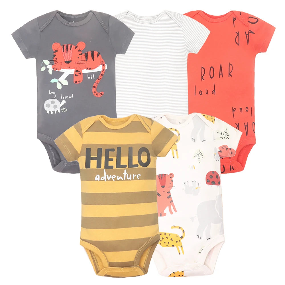 100% Cotton Baby Bodysuit Set | Soft Short Sleeve Baby Onesies (3–5 Pack)